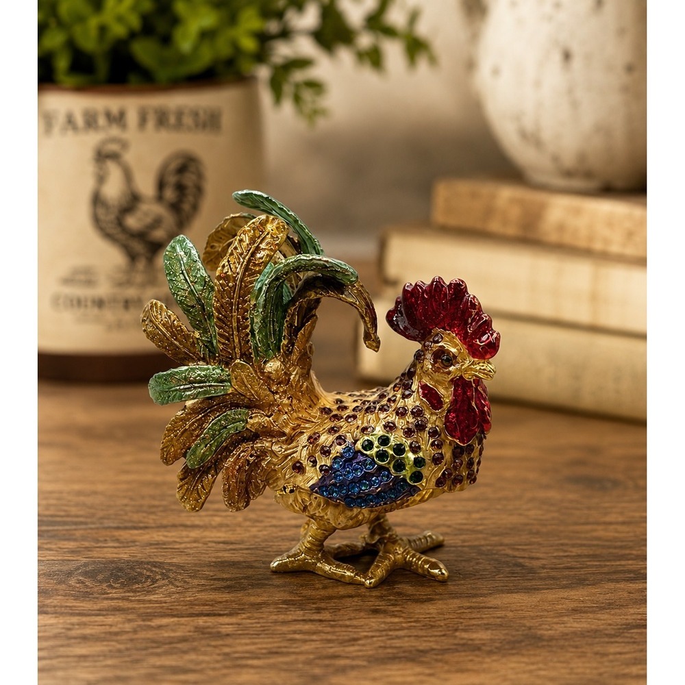 Leonardo Collection Jeweled Rooster Trinket Box Rhinestone Figurine Vintage